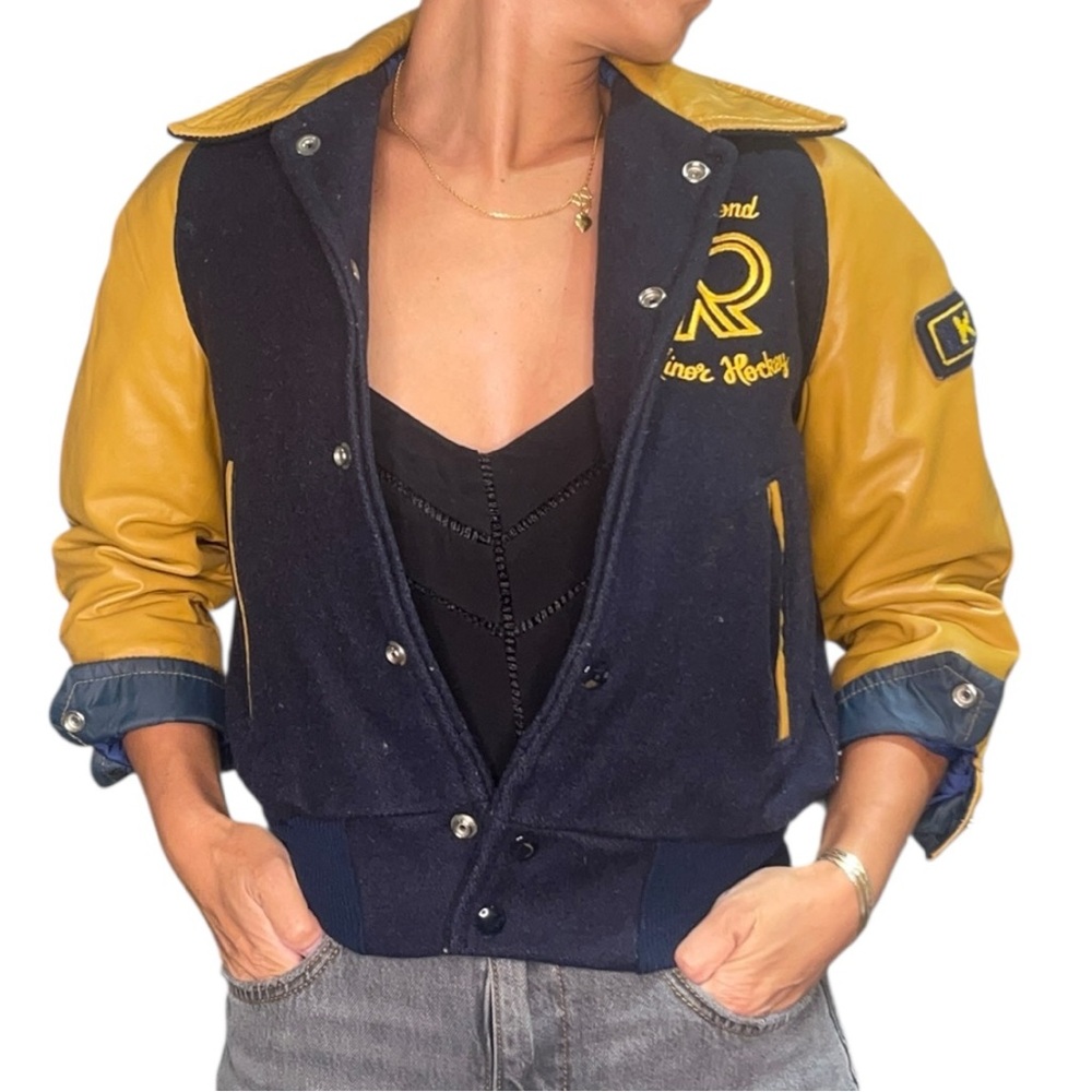 Yellow and Blue Richmond Junior Hockey Varsity Jacket